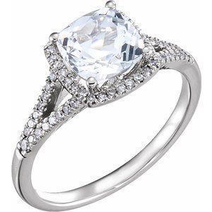 14K White Created White Sapphire & 1/5 CTW Diamond Ring - Siddiqui Jewelers