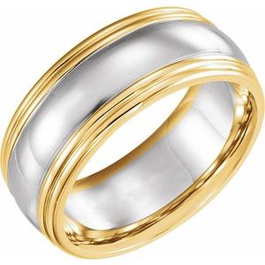14K Yellow/White/Yellow 8 mm Double Edge Band Size 11 - Siddiqui Jewelers