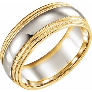 14K Yellow & White 8 mm Double Edge Band with Milgrain Size 6.5 - Siddiqui Jewelers