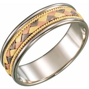 14K Tri-Color 6 mm Woven-Design Band Size 11 - Siddiqui Jewelers