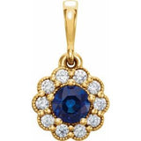 14K Yellow Blue Sapphire & 1/8 CTW Diamond Pendant - Siddiqui Jewelers