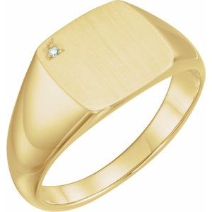 14K Yellow .0075 CT Diamond 12 mm Square Signet Ring - Siddiqui Jewelers