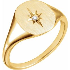 14K Yellow .02 CTW Diamond 11x10 Oval Starburst Signet Ring - Siddiqui Jewelers