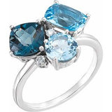 14K White Swiss, London, & Sky Blue Topaz & .05 CTW Diamond Ring - Siddiqui Jewelers