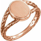 14K Rose 11x9 mm Oval Rope Signet Ring - Siddiqui Jewelers