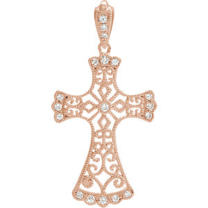 14K Rose 1/10 CTW Diamond Vintage-Inspired Cross Pendant - Siddiqui Jewelers