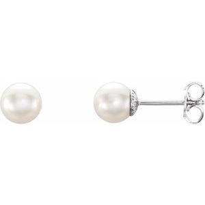 Sterling Silver 6-6.5 mm Freshwater Cultured Pearl Earrings-Siddiqui Jewelers