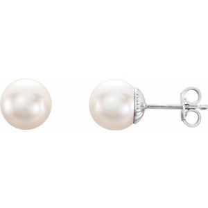 Sterling Silver 8-8.5 mm Freshwater Cultured Pearl Earrings-Siddiqui Jewelers