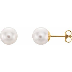 14K Yellow 8 mm White Akoya Cultured Pearl Earrings-Siddiqui Jewelers