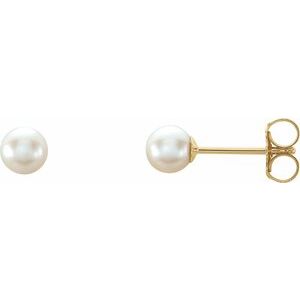 14K Yellow 4 mm White Akoya Cultured Pearl Earrings-Siddiqui Jewelers