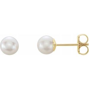 14K Yellow 5 mm White Akoya Cultured Pearl Earrings-Siddiqui Jewelers