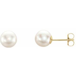 14K Yellow 7 mm White Akoya Cultured Pearl Earrings-Siddiqui Jewelers