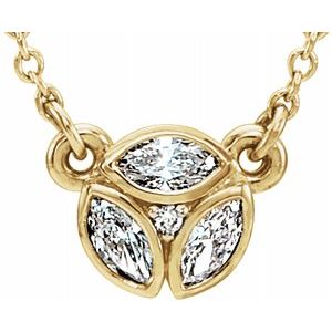 14K Yellow 3-Stone Marquise Diamond 16-18" Necklace - Siddiqui Jewelers