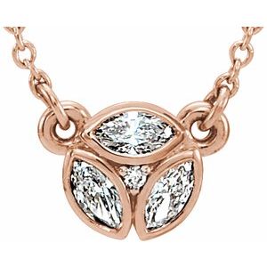 14K Rose 3-Stone Marquise Diamond 16-18" Necklace - Siddiqui Jewelers