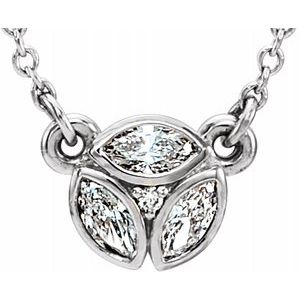 14K White 3-Stone Marquise Diamond 16-18" Necklace - Siddiqui Jewelers