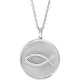 14K White 20.3x18.4 mm Ichthus (Fish) 16-18" Necklace - Siddiqui Jewelers