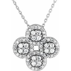 14K White 1/2 CTW Diamond Clover 18" Necklace - Siddiqui Jewelers