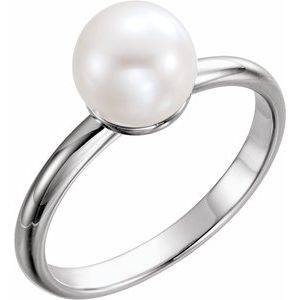 14K White 7.5-8.0mm Freshwater Cultured Pearl Ring-Siddiqui Jewelers