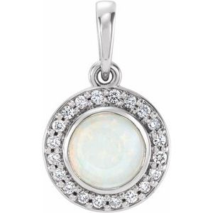 14K White Opal & .08 CTW Diamond Pendant - Siddiqui Jewelers