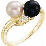 14K Yellow Akoya Cultured Black & White Pearl & 1/10 CTW Diamond Ring - Siddiqui Jewelers