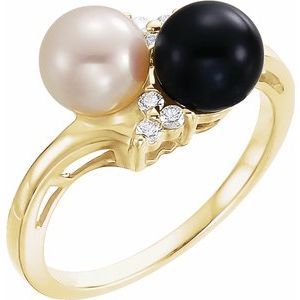 14K Yellow Akoya Cultured Black & White Pearl & 1/10 CTW Diamond Ring - Siddiqui Jewelers