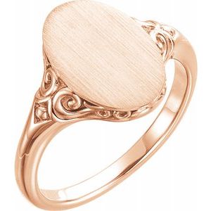 14K Rose 13x9 mm Oval Signet Ring-Siddiqui Jewelers