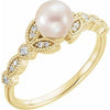 14K Yellow Freshwater Pearl & 1/10 CTW Diamond Leaf Ring - Siddiqui Jewelers