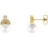 14K Yellow Freshwater Pearl & .06 CTW Diamond Earrings - Siddiqui Jewelers