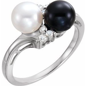 14K White Akoya Cultured Black & White Pearl & 1/10 CTW Diamond Ring - Siddiqui Jewelers