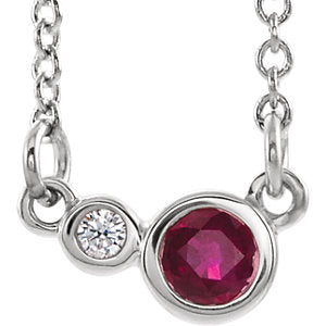14K White Chatham® Created Ruby & .02 CTW Diamond 18" Necklace - Siddiqui Jewelers