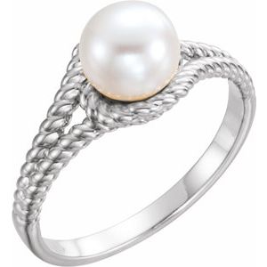 14K White 7 mm White Freshwater Pearl Rope Ring - Siddiqui Jewelers