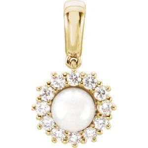 14K Yellow Freshwater Cultured Pearl & 1/3 CTW Diamond Pendant - Siddiqui Jewelers
