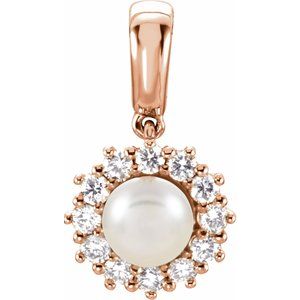 14K Rose Freshwater Cultured Pearl & 1/3 CTW Diamond Pendant - Siddiqui Jewelers