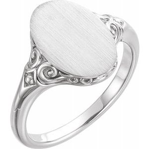 14K White 13x9 mm Oval Signet Ring-Siddiqui Jewelers
