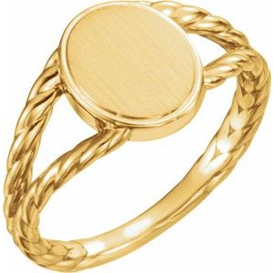 14K Yellow 11x9 mm Oval Rope Signet Ring - Siddiqui Jewelers