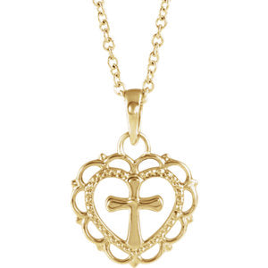 14K Yellow Youth Heart with Cross 16-18" Necklace - Siddiqui Jewelers