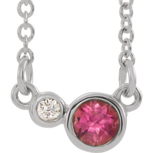 14K White Pink Tourmaline & .06 CTW Diamond 16" Necklace - Siddiqui Jewelers
