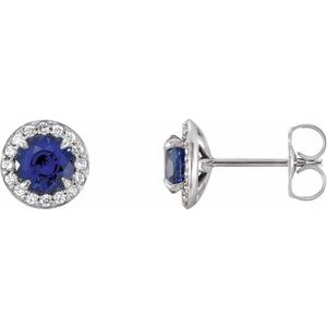 14K White 4 mm Natural Blue Sapphire & 1/10 CTW Natural Diamond Earrings-Siddiqui Jewelers