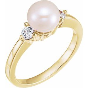 14K Yellow Akoya Cultured Pearl & 1/6 CTW Diamond Ring - Siddiqui Jewelers