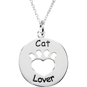 Sterling Silver Heart U Back™ Cat Lover Paw 18" Necklace - Siddiqui Jewelers