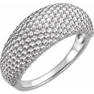 14K White Beaded Dome Ring - Siddiqui Jewelers