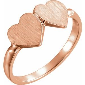14K Rose 13.8x7 mm Double Heart Signet Ring - Siddiqui Jewelers