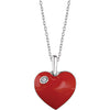Sterling Silver .02 CT Diamond Red Enamel Heart 18" Necklace - Siddiqui Jewelers