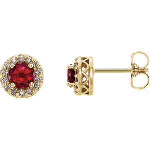 14K Yellow Chatham® Lab-Created Ruby & .08 CTW Diamond Earrings - Siddiqui Jewelers