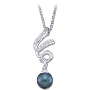 14K White 8 mm Tahitian Pearl & 1/5 CTW Diamond   18" Necklace - Siddiqui Jewelers