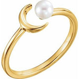 14K Yellow Cultured Freshwater Pearl Crescent Moon Ring -Siddiqui Jewelers
