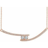 14K Rose  3/8 CTW Diamond Two-Stone Bar 16-18" Necklace - Siddiqui Jewelers
