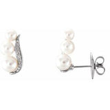 14K White Freshwater Pearl & 1/10 CTW Diamond Ear Climbers - Siddiqui Jewelers