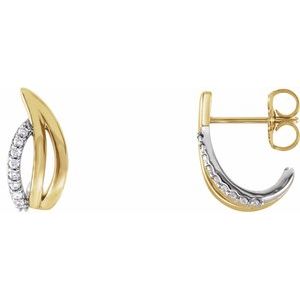 14K Yellow/White 1/10 CTW Diamond Freeform J-Hoop Earrings - Siddiqui Jewelers