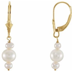Three-stone Pearl Lever Back Earrings - Siddiqui Jewelers